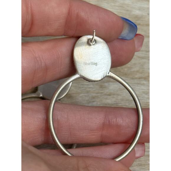 Huge Native American Sterling Silver Blue Kingman Turquoise Hoop Post Earrings - Picture 15 of 16